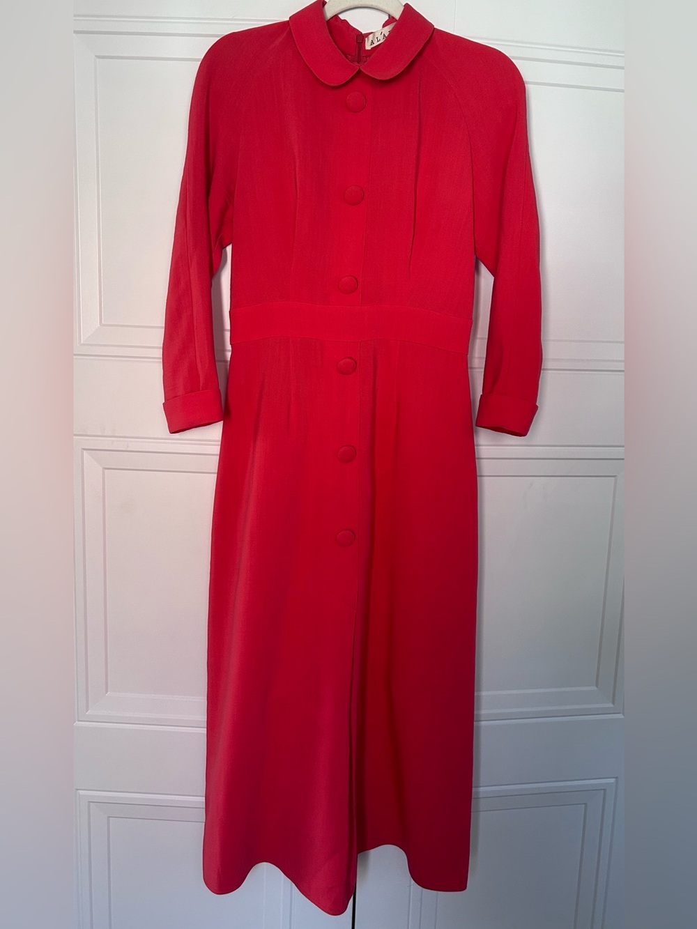 Vintage Classic Bright Orange Midi Dress with Button Front